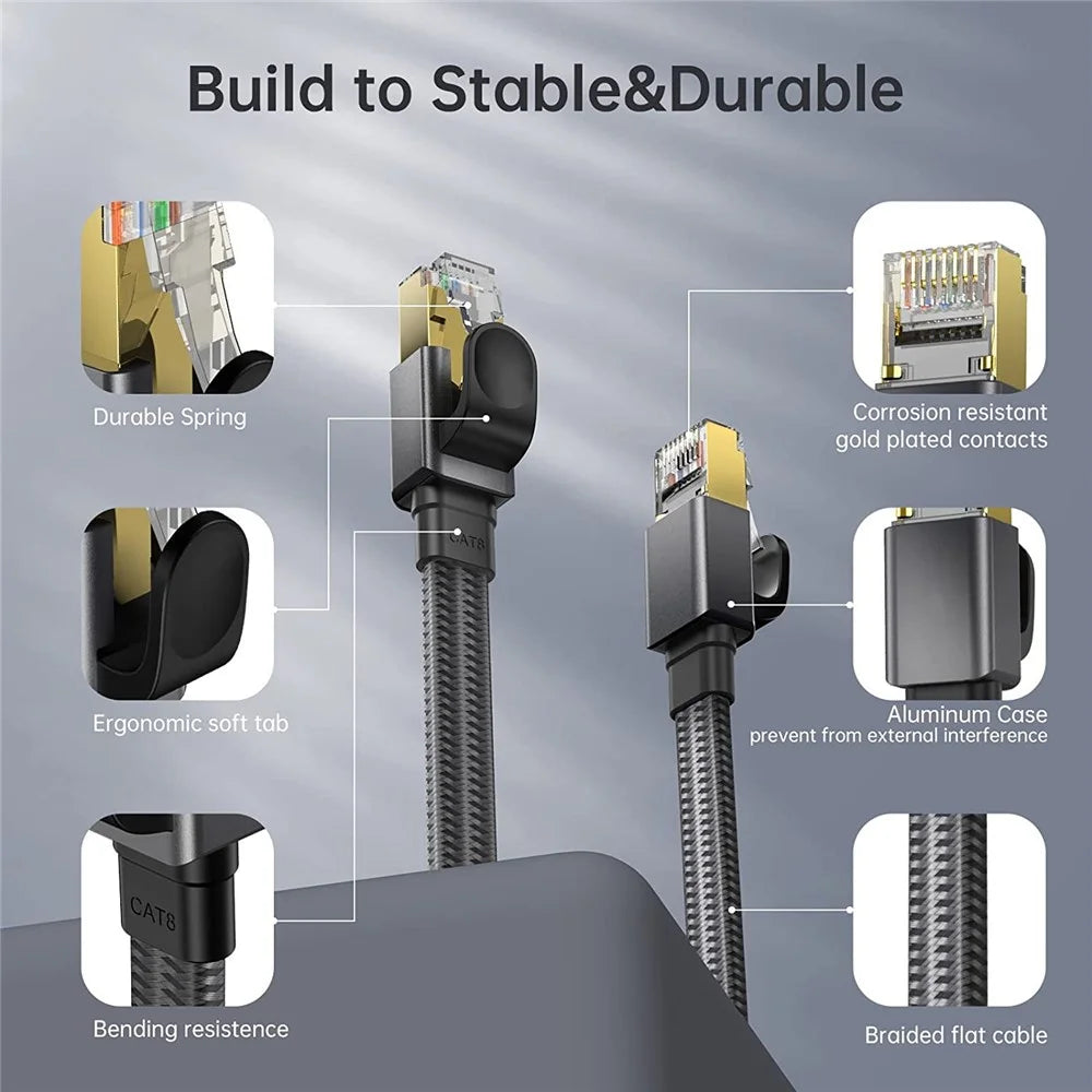 10m 40Gbps 2000Mhz SFTP Patch Cord Cat8 Flat Ethernet Cable Cat8 LAN Network Cable with Gold Plated RJ45 Connector - 3