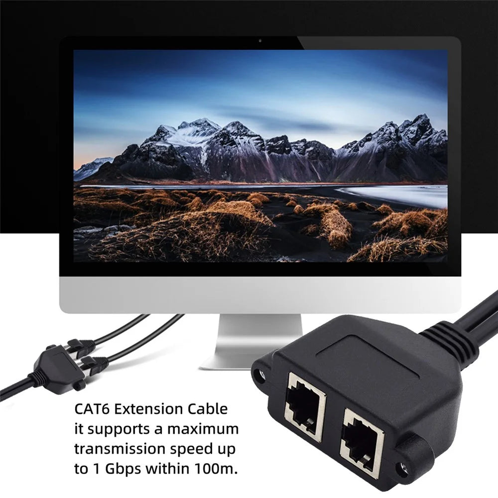 UT-018 0.5m Dual Ports RJ45 UTP Cat6 Male to Female LAN Ethernet Network Extension Cable with Panel Mount Holes - 2