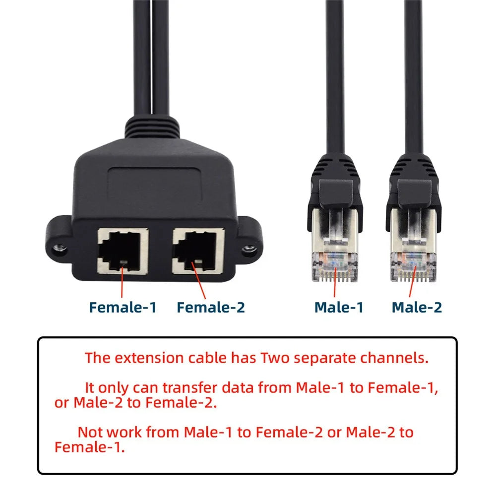 UT-018 0.5m Dual Ports RJ45 UTP Cat6 Male to Female LAN Ethernet Network Extension Cable with Panel Mount Holes - 7