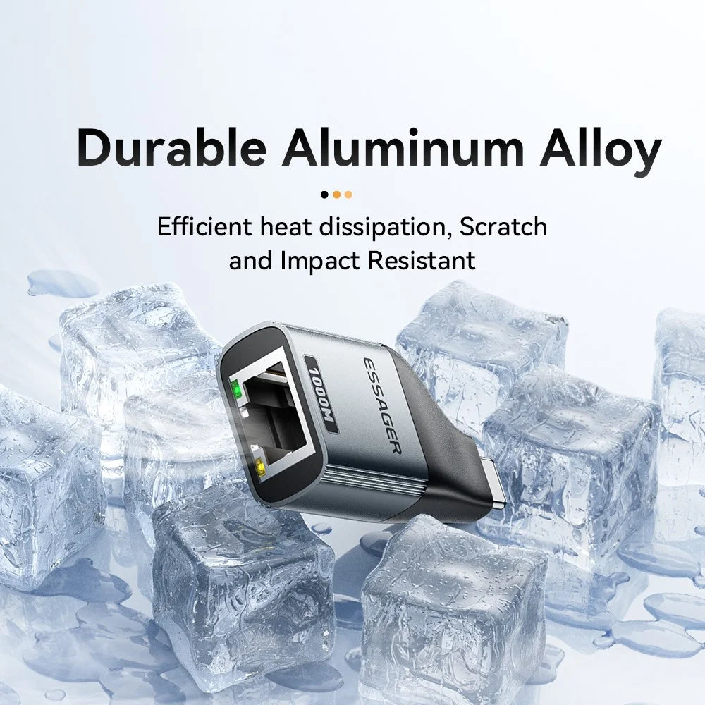 ESSAGER 1000Mbps Ethernet LAN Adapter Aluminum Alloy Type-C to RJ45 Gigabit Network Connector - 6