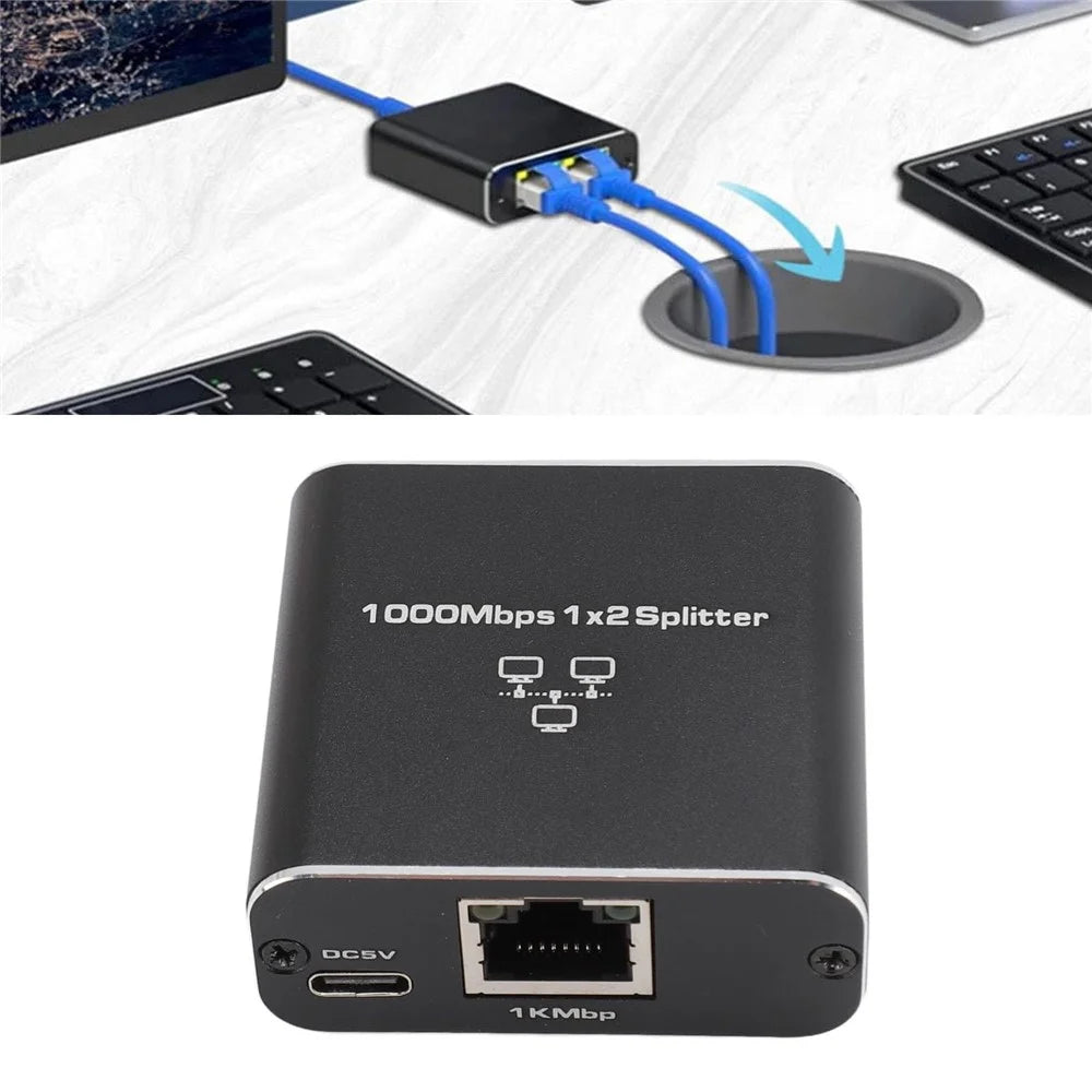 HW3 Gigabit Ethernet Splitter 1 to 2 High Speed 1000Mbps RJ45 Network Port Expander LAN Internet Adapter - 3