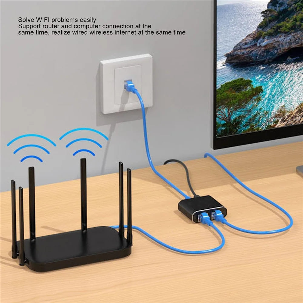 HW3 Gigabit Ethernet Splitter 1 to 2 High Speed 1000Mbps RJ45 Network Port Expander LAN Internet Adapter - 5