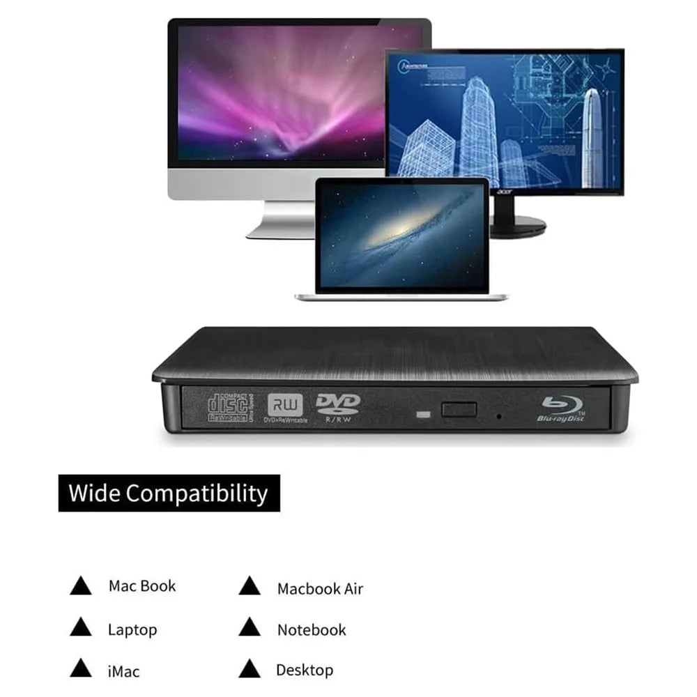 USB C USB3.0 Blu-Ray DVD Burner External Optical Drive Portable Slim Design Plug and Play for Desktop / Laptop - 4