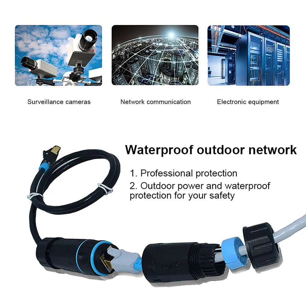 JUNSUNMAY IP68 Waterproof RJ45 Cat6 Gigabit Shielded Female to Female Ethernet Connector Coupler - 3