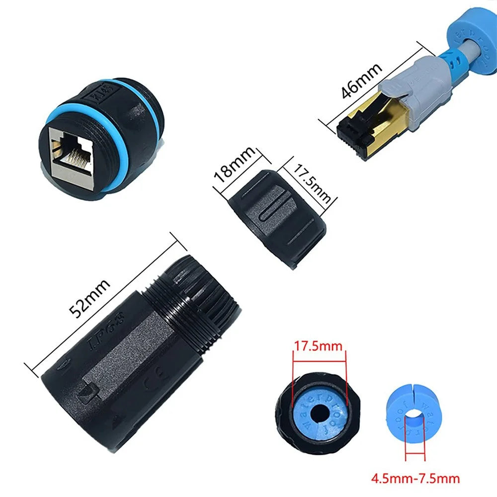 JUNSUNMAY IP68 Waterproof RJ45 Cat6 Gigabit Shielded Female to Female Ethernet Connector Coupler - 7
