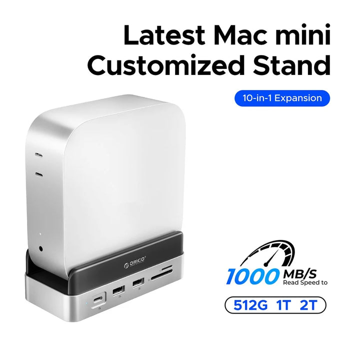 ORICO VS10 For Mac mini(2024) 512GB M.2 SSD Enclosure Desktop Expansion Dock Stand USB + HD + RJ45 + SD / TF Card Reader 10 in 1 Docking Station - 2