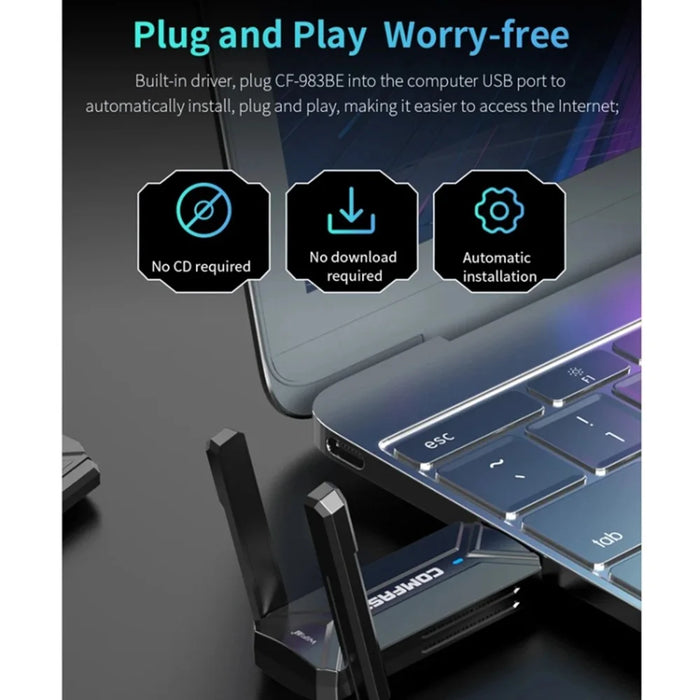 COMFAST CF-983BE For Desktop PC 6452Mbps High Speed USB WiFi 7 Tri-Band Network Adapter Plug and Play - 6