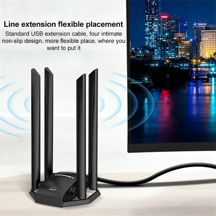 COMFAST CF-975AX 5374Mbps Tri-Band High Speed WiFi 6 External Wireless Network Adapter for Desktop PC - 5