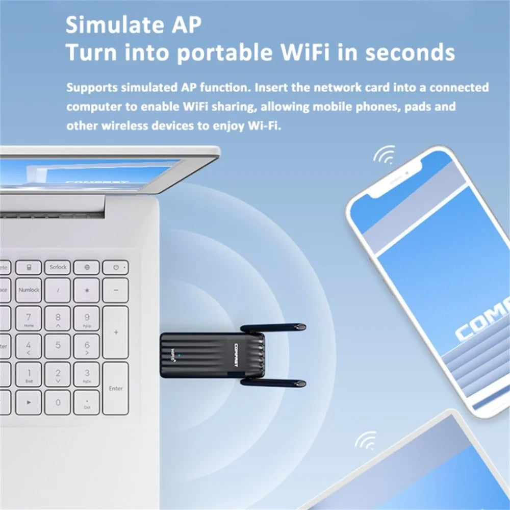 COMFAST CF-943F 900Mbps WiFi6 Bluetooth-compatible Network Card 2.4G / 5G Dual Band USB Wireless Adapter - 2