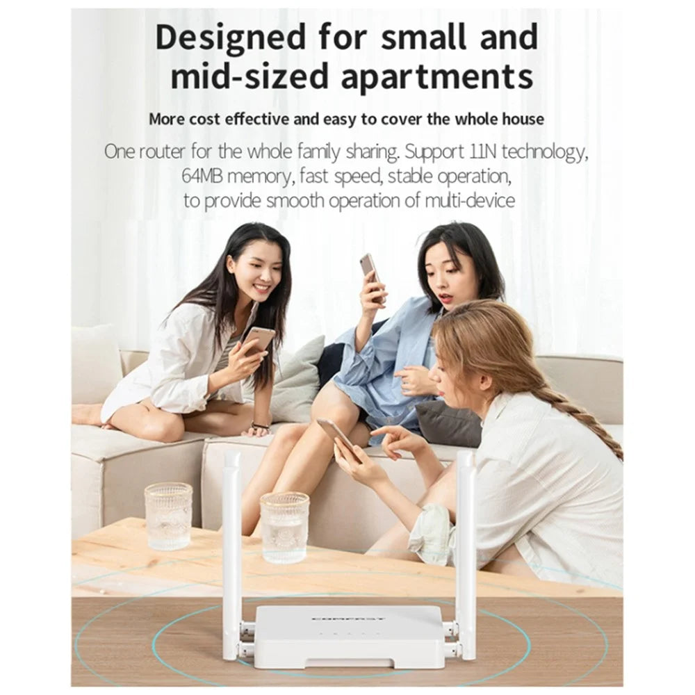 COMFAST CF-N1 V2 300Mbps High Speed WiFi4 Wireless Router with 1 WAN + 4 LAN Ports - 5