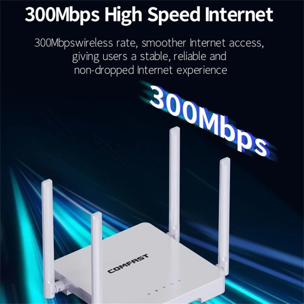 COMFAST CF-N1 V2 300Mbps High Speed WiFi4 Wireless Router with 1 WAN + 4 LAN Ports - 7