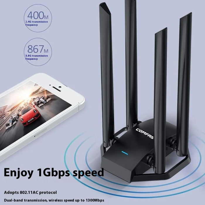 COMFAST CF-WU785AC 1300Mbps Dual Band WiFi Router USB Network Adapter with 4 Antennas - 4