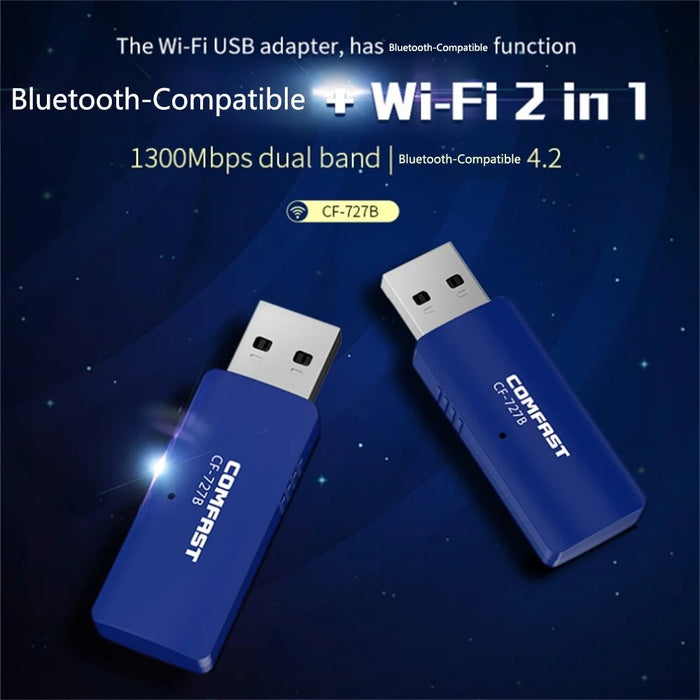 COMFAST CF-727B 1300Mbps Dual Band Gigabit USB Desktop Transmitter Receiver Bluetooth-compatible + WiFi Wireless Network Card - 4