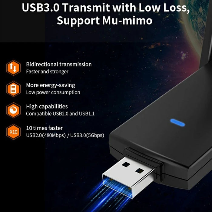 COMFAST CF-924AC V2 1300Mbps High Speed Dual Band Wireless Network Card USB 3.0 WiFi Adapter - 6
