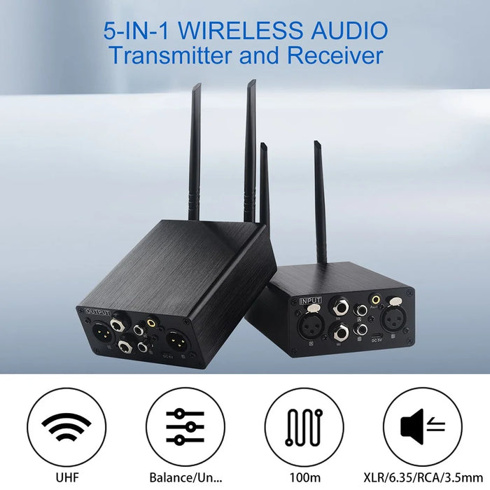 AU680A Wireless Audio Transmitter Receiver Set XLR Connector Low Latency Long Range 100M  /  328ft - US Plug - 6