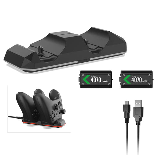 DOBE TYX-695A Charging Station for Xbox Series X/S / Xbox One Elite 2 Controller Dual Charger Dock with 2 Batteries - Black - 1