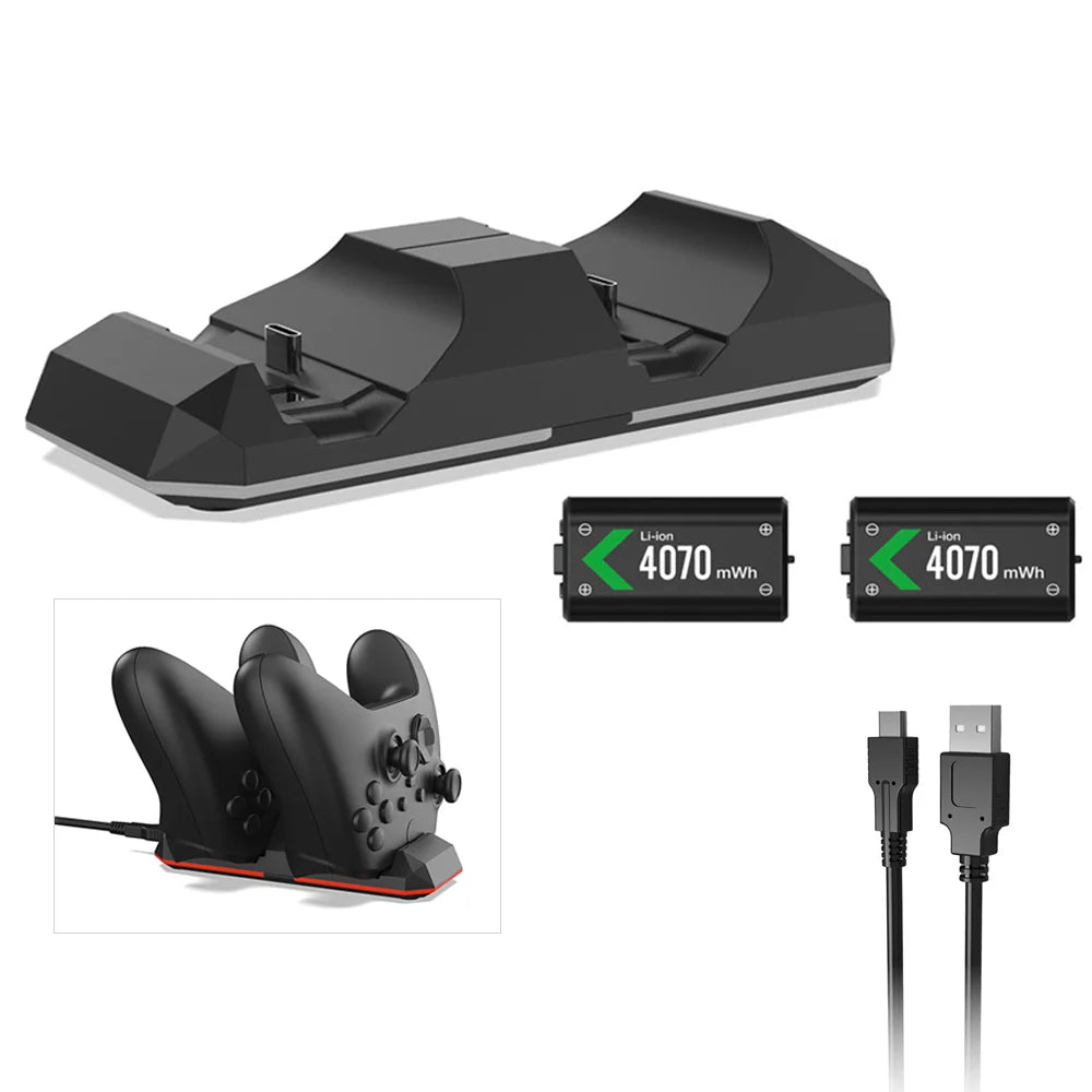 DOBE TYX-695A Charging Station for Xbox Series X/S / Xbox One Elite 2 Controller Dual Charger Dock with 2 Batteries - Black - 1