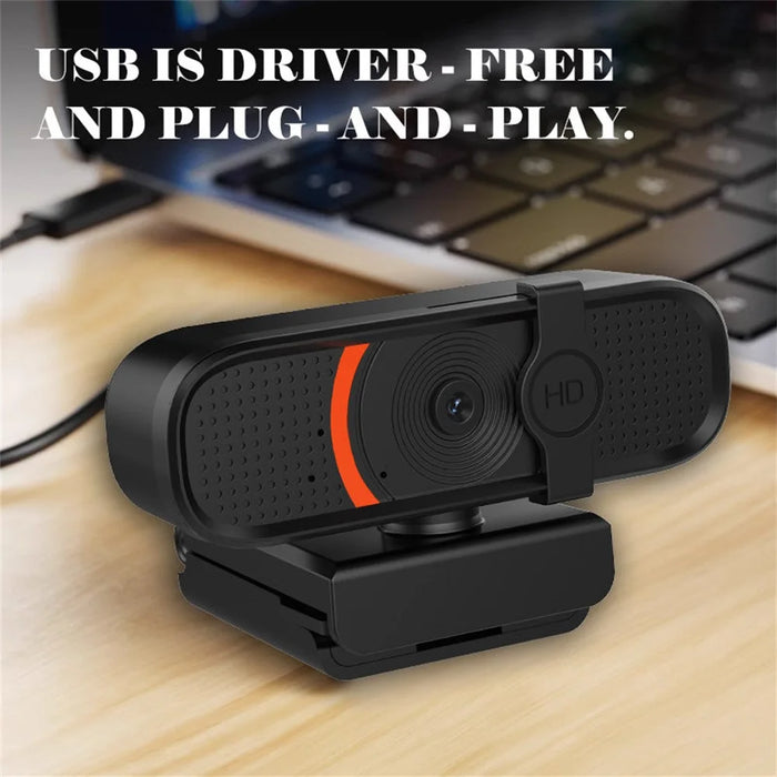 L58 1080P HD USB Webcam for Computer Built-in Microphone Autofocus Camera with Privacy Cover - Black  /  Orange - 4