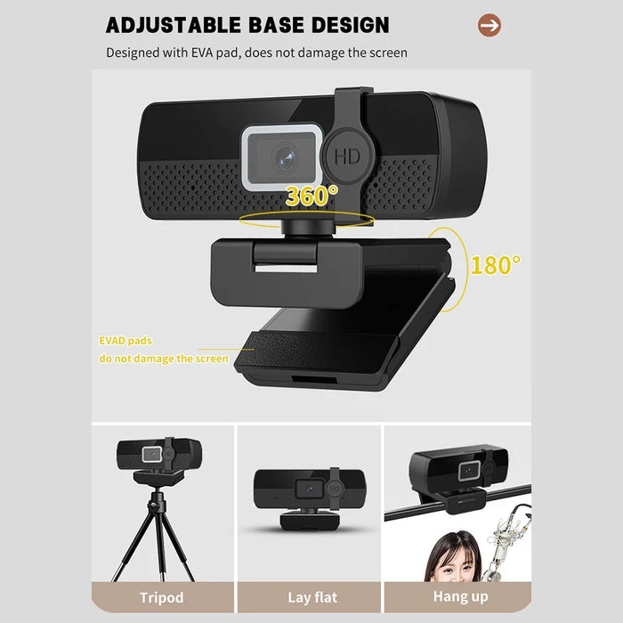 L57 Computer USB Webcam with Privacy Cover 4K HD Auto Focus Camera for Conference Live Streaming - Black - 7