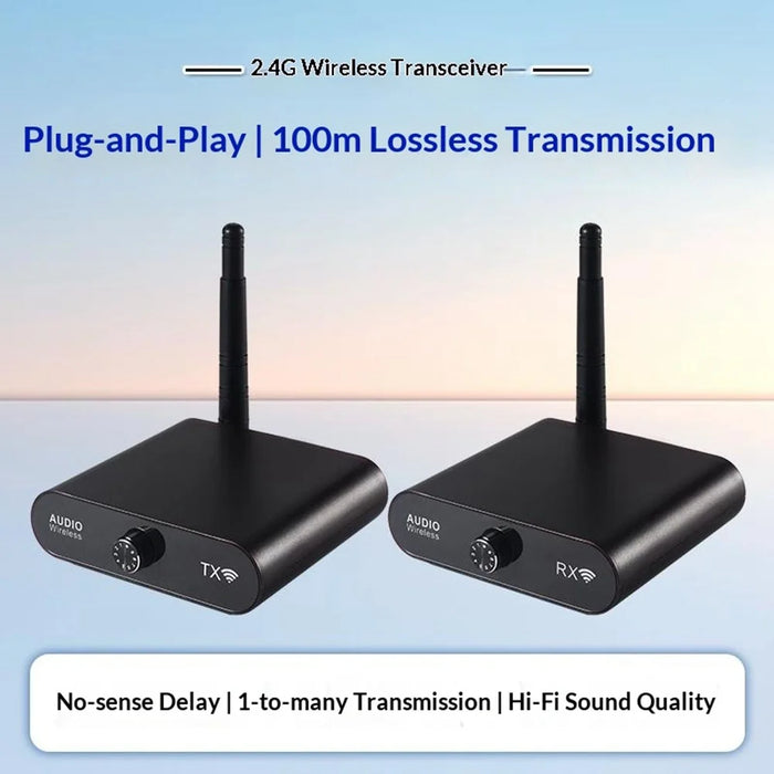 MEASY AU2410 100m Range Wireless Audio Transmitter Dual-End Volume Control Receiver Set (1 Transmitter + 1 Receiver ) 1 to 8 Multi-Device - 3