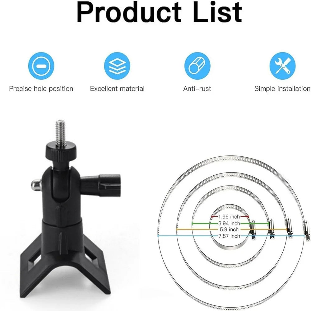 For CCTV Camera 360 Degree Rotatable Pole Mount Bracket with 1/4 Inch Universal Screw Hole Security Camera Clamp Stand - White - 3