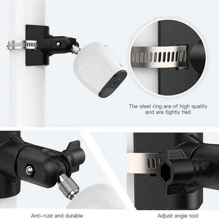For CCTV Camera 360 Degree Rotatable Pole Mount Bracket with 1/4 Inch Universal Screw Hole Security Camera Clamp Stand - White - 6