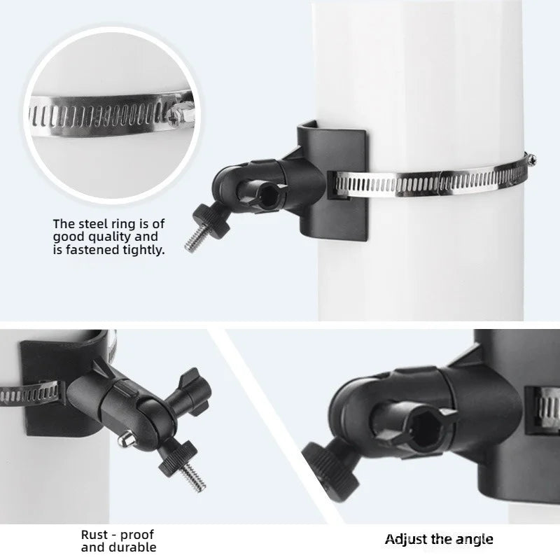 For CCTV Camera 360 Degree Rotatable Pole Mount Bracket with 1/4 Inch Universal Screw Hole Security Camera Clamp Stand - White - 7