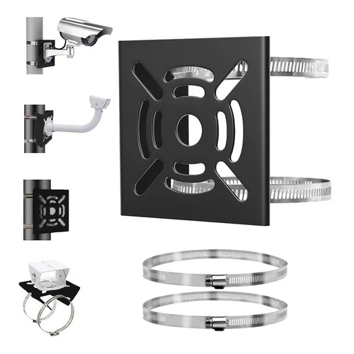 Security Camera Holder Pole Clamp Bracket 360 Degree Adjustable Steel Mounting Stand - Black - 1