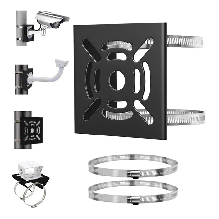 Security Camera Holder Pole Clamp Bracket 360 Degree Adjustable Steel Mounting Stand - Black - 1