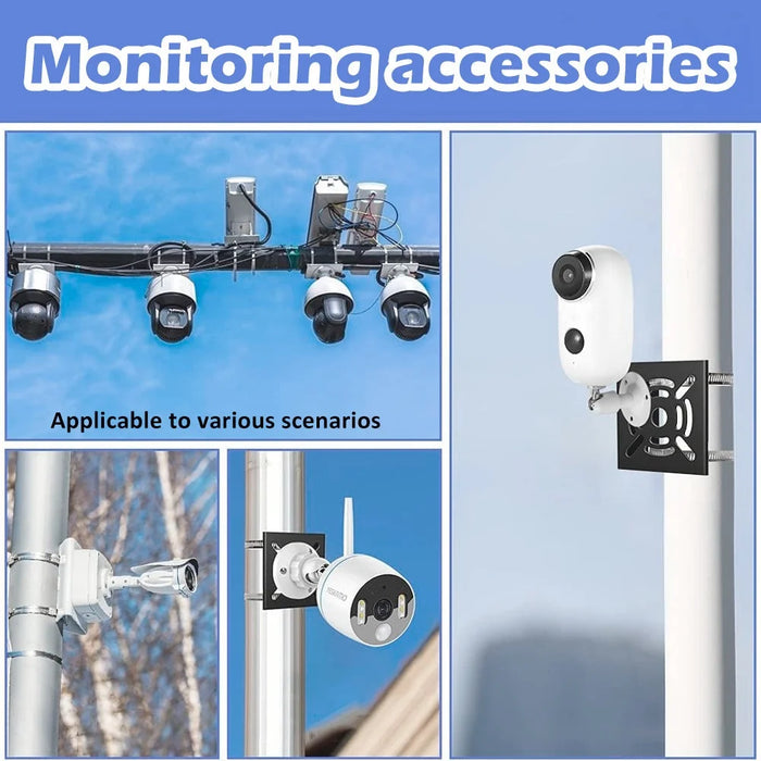 Security Camera Holder Pole Clamp Bracket 360 Degree Adjustable Steel Mounting Stand - Black - 3