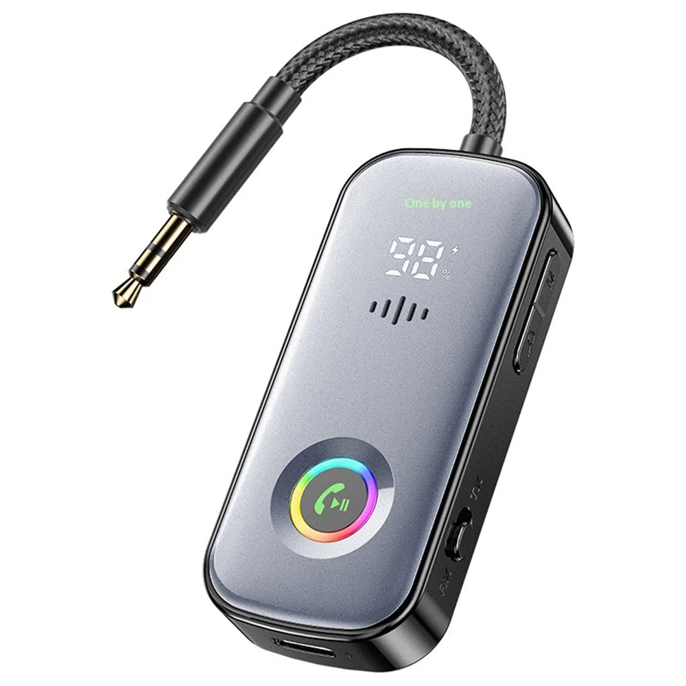 A6 Pro Car Audio Receiver Transmitter Device BT5.2 AUX Adapter with RGB Lighting - Black - 1