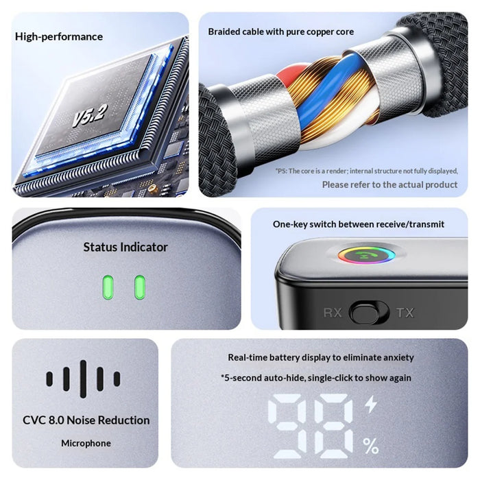 A6 Pro Car Audio Receiver Transmitter Device BT5.2 AUX Adapter with RGB Lighting - Black - 2