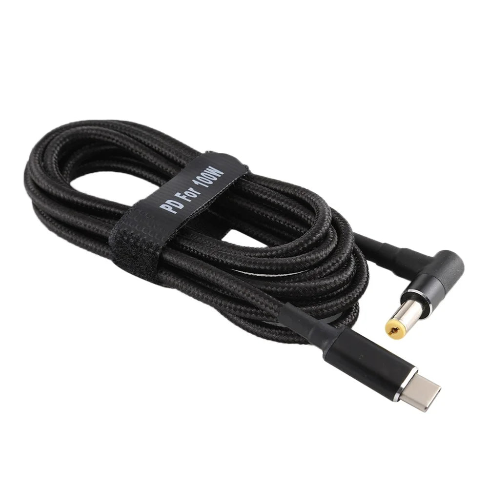 PD 100W 5.5 x 1.7mm Elbow Male to Type-C Male Nylon Braided Power Cable 1.8m - 3