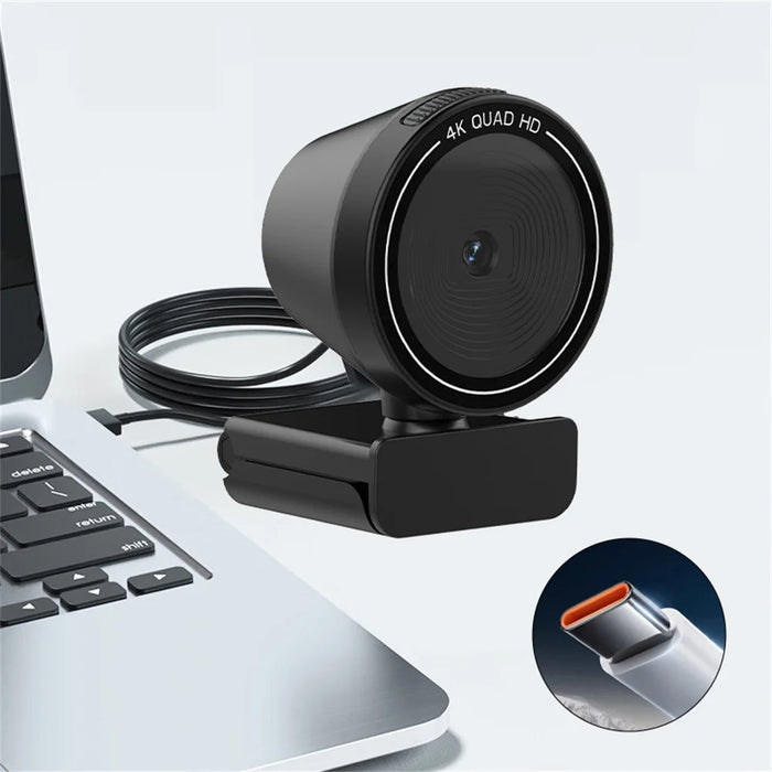 L5311 4K Ultra HD Computer Webcam with Remote Control Type-C Interface Auto Focus Camera with Rotating Base - Black - 3