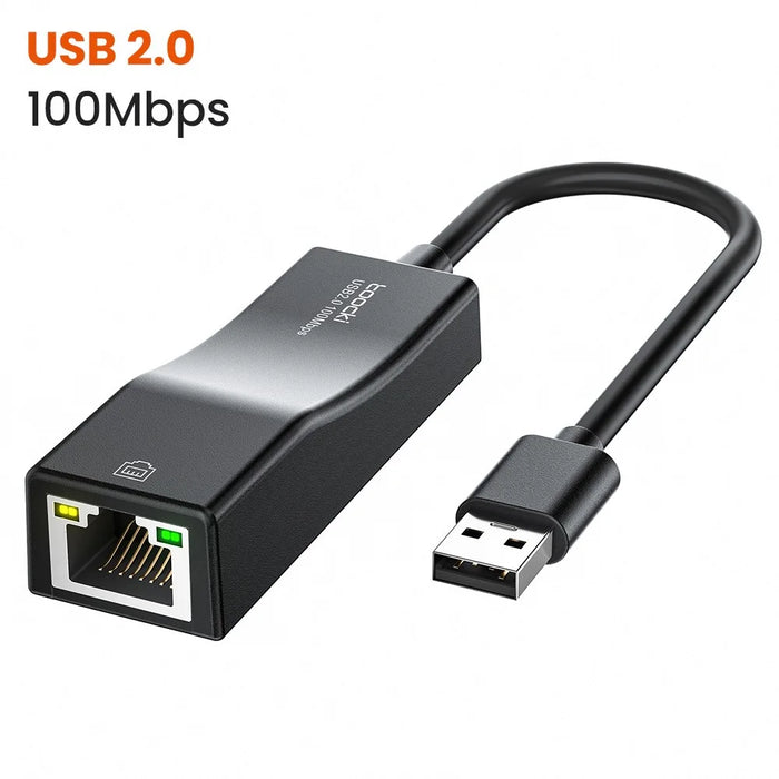 TOOCKI Type-C USB 2.0 Ethernet Adapter 100Mbps Driver Free LED Ethernet Converter for Laptop Switch - Black  / USB - 2