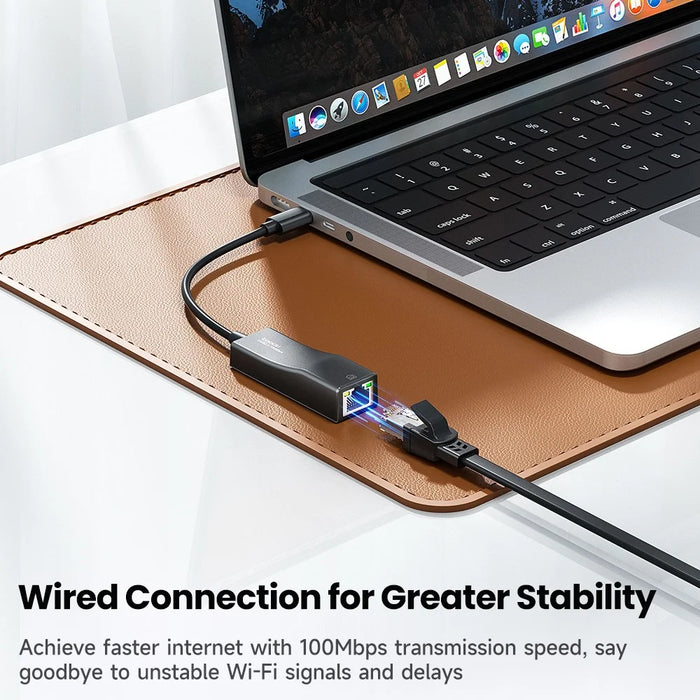 TOOCKI Type-C USB 2.0 Ethernet Adapter 100Mbps Driver Free LED Ethernet Converter for Laptop Switch - Black  / USB - 5