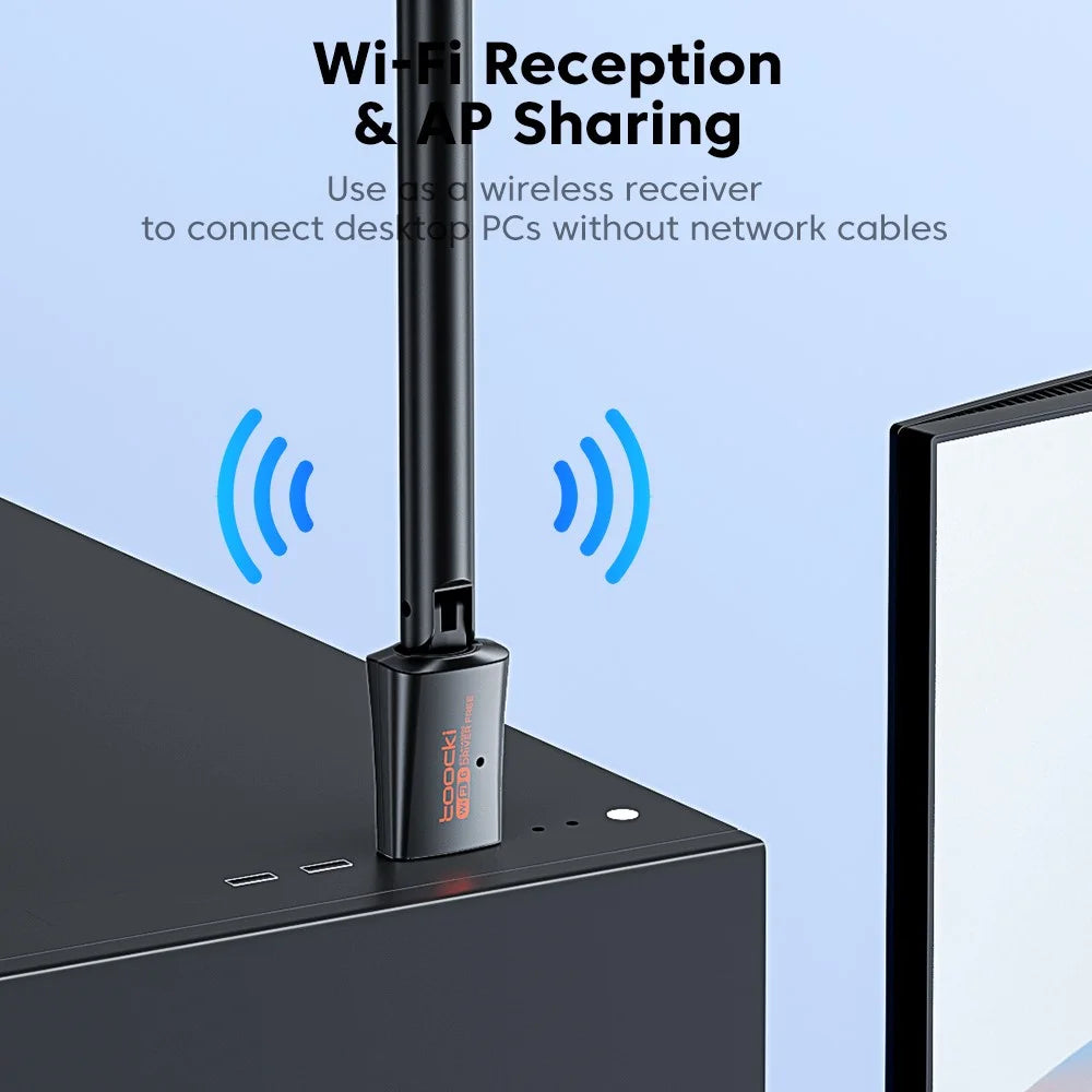TOOCKI TB07 900Mbps USB WiFi 6 Adapter Bluetooth-compatible 5.4 Driver-Free Wireless Network Card with High Gain Antena - 7