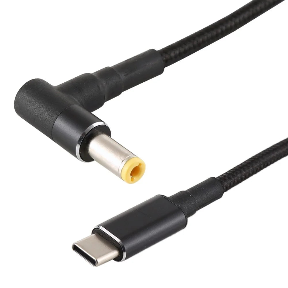 PD 100W 5.5 x 2.5mm Elbow Male to Type-C Male Nylon Braided Power Cable 1.8m - 2