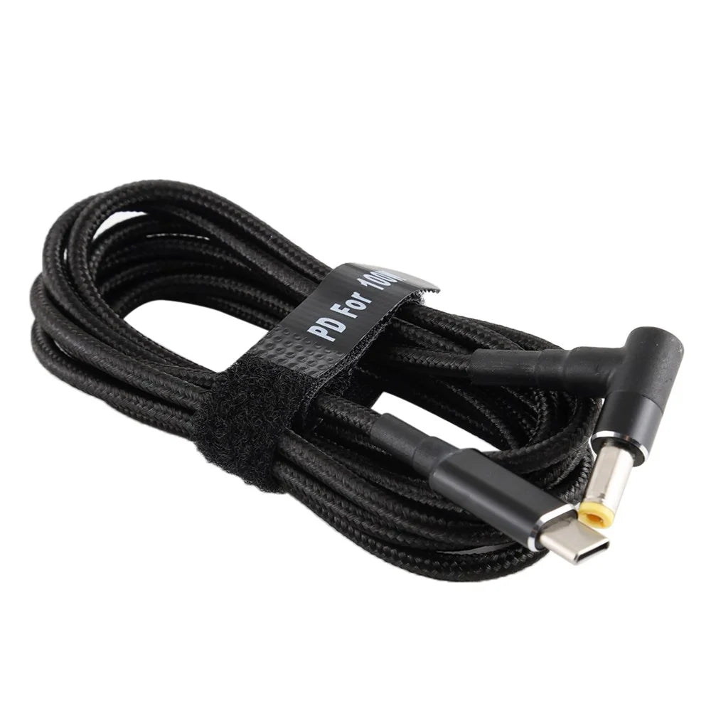 PD 100W 5.5 x 2.5mm Elbow Male to Type-C Male Nylon Braided Power Cable 1.8m - 3