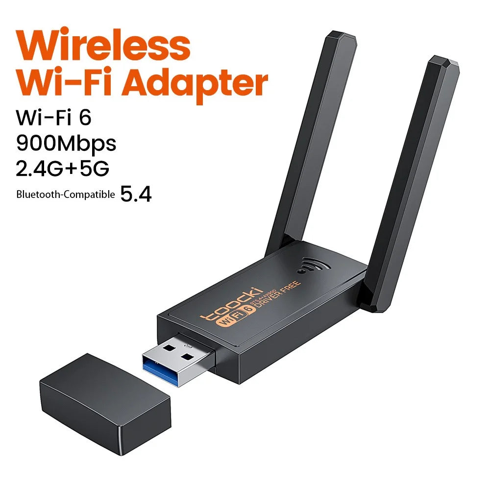 TOOCKI TB07A USB WiFi 6 Adapter 900Mbps Dual Band Bluetooth-compatible 5.4 Wireless Network Card with High Gain Antena - 2