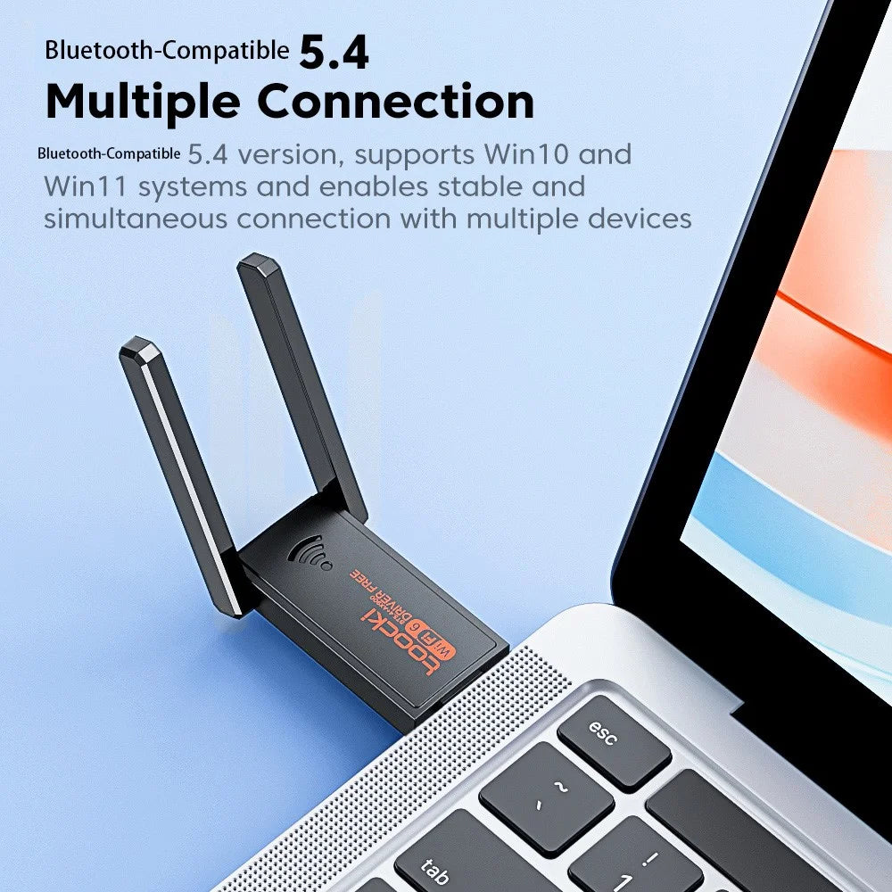 TOOCKI TB07A USB WiFi 6 Adapter 900Mbps Dual Band Bluetooth-compatible 5.4 Wireless Network Card with High Gain Antena - 7