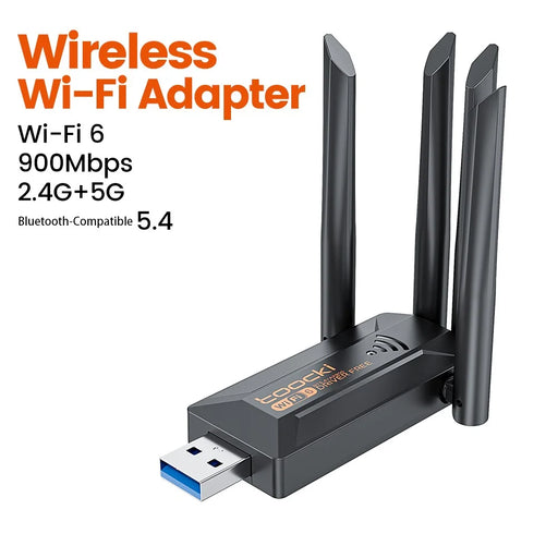 TOOCKI TB07B USB WiFi Dongle 900Mbps Dual Band WiFi 6 Bluetooth-compatible 5.4 Driver-Free Network Adapter - Black - 2