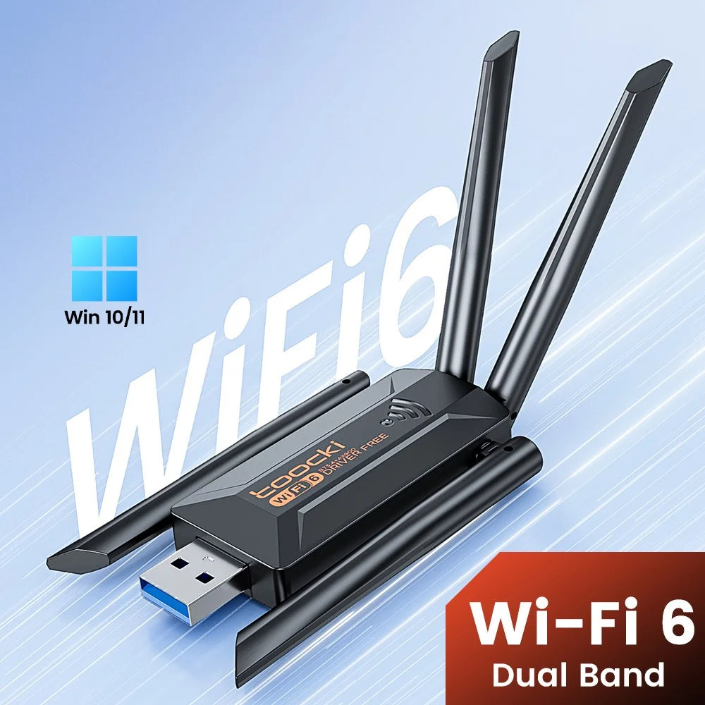 TOOCKI TB07B USB WiFi Dongle 900Mbps Dual Band WiFi 6 Bluetooth-compatible 5.4 Driver-Free Network Adapter - Black - 3