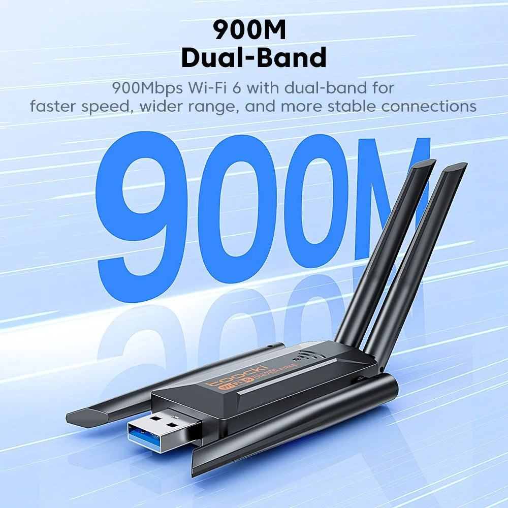 TOOCKI TB07B USB WiFi Dongle 900Mbps Dual Band WiFi 6 Bluetooth-compatible 5.4 Driver-Free Network Adapter - Black - 6