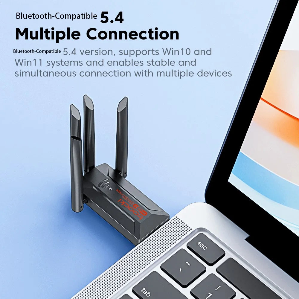 TOOCKI TB07B USB WiFi Dongle 900Mbps Dual Band WiFi 6 Bluetooth-compatible 5.4 Driver-Free Network Adapter - Black - 7
