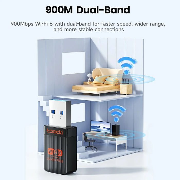 TOOCKI TB08 900Mbps Dual Band WiFi 6 USB Adapter Bluetooth-compatible 5.4 Wireless Driver Free Network Card - 4