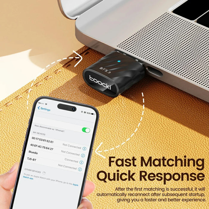 TOOCKI TQ-BT03A USB Bluetooth-compatible 5.3 Adapter 20M Range 7 Devices Connect Wireless Adapter for PC Laptop - 5