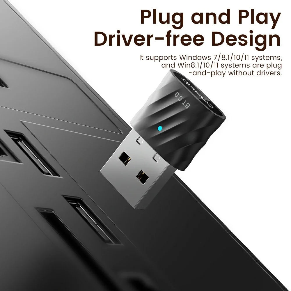TOOCKI TQ-BT03A USB Bluetooth-compatible 6.0 Adapter 20M Range 7 Devices Wireless Adapter for Desktop PC Laptop - 2