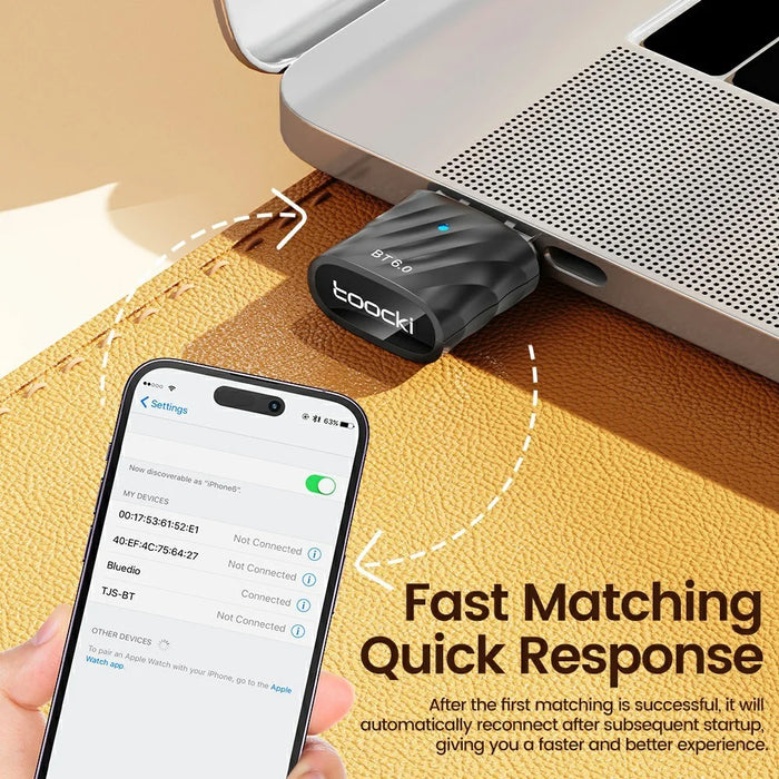 TOOCKI TQ-BT03A USB Bluetooth-compatible 6.0 Adapter 20M Range 7 Devices Wireless Adapter for Desktop PC Laptop - 5