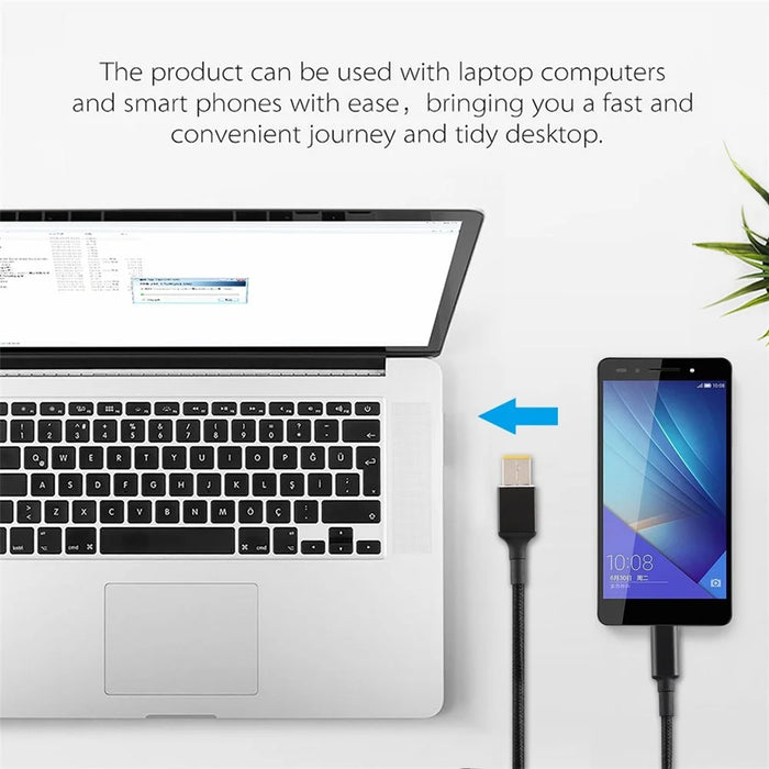 Big Square Male to Type-C Nylon Braided Power Charging Cable for Lenovo Laptop 1.8m - 5